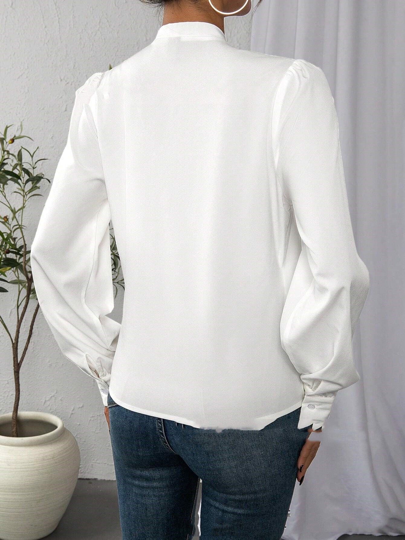 Long Sleeve V-neck White Shirt