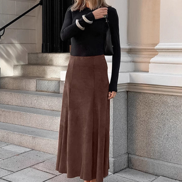 Brown High Waist Velvet Skirt