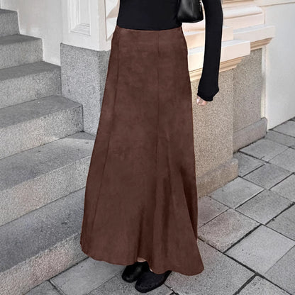 Brown High Waist Velvet Skirt